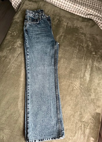 36 Beden Gri Mavi Wide Leg Denim Kadın Kot Pantolon