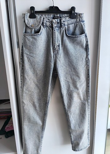 Gri Loose Fit Midi Kadın Denim Pantolon