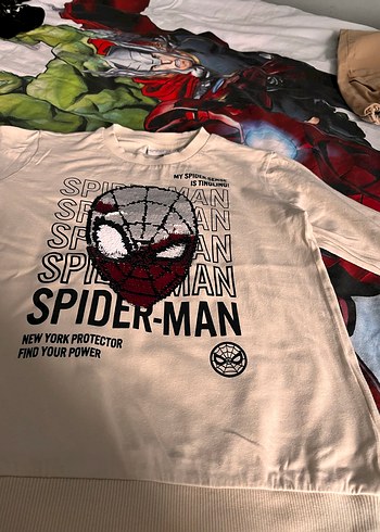 Bej Erkek Çocuk Spider-Man Baskılı Sweatshirt - Görsel 2
