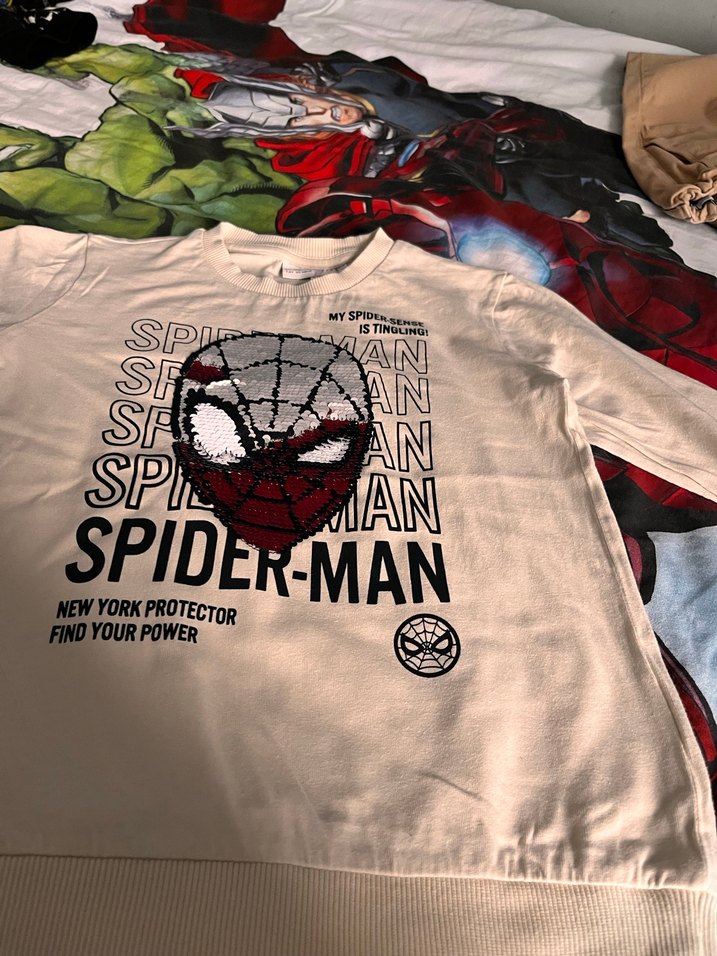 Bej Erkek Çocuk Spider-Man Baskılı Sweatshirt - Görsel 2