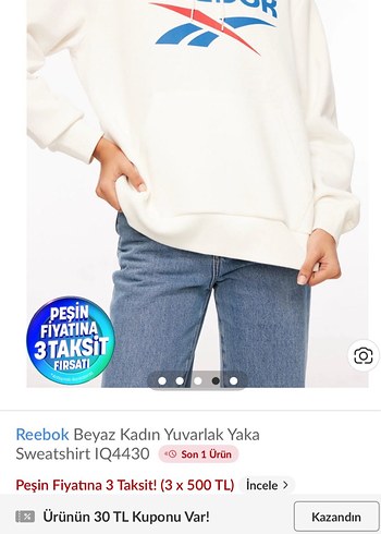 Reebok Beyaz Kadın Yuvarlak Yaka Sweatshirt - Görsel 2