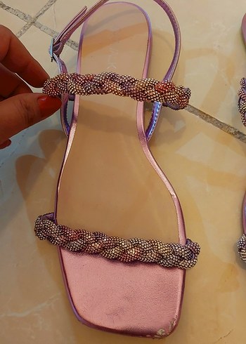 40 Beden Pembe Parlak Stiletto Topuklu Kadın Sandalet