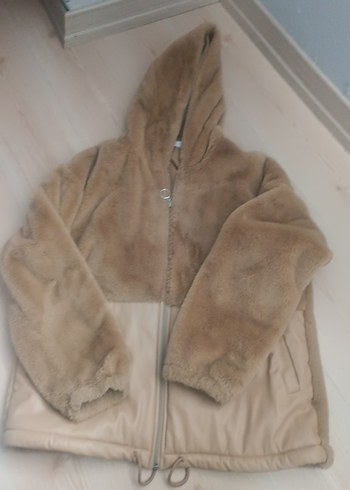 Kürklü Kısa Bej Kadın mont - Görsel 4