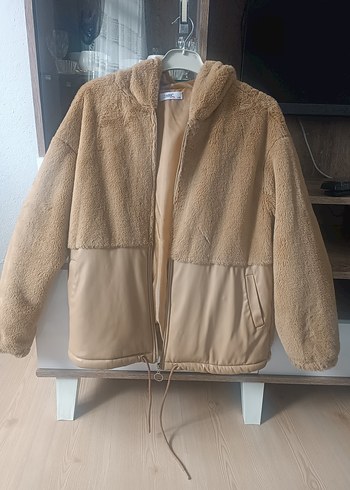 Kürklü Kısa Bej Kadın mont - Görsel 2
