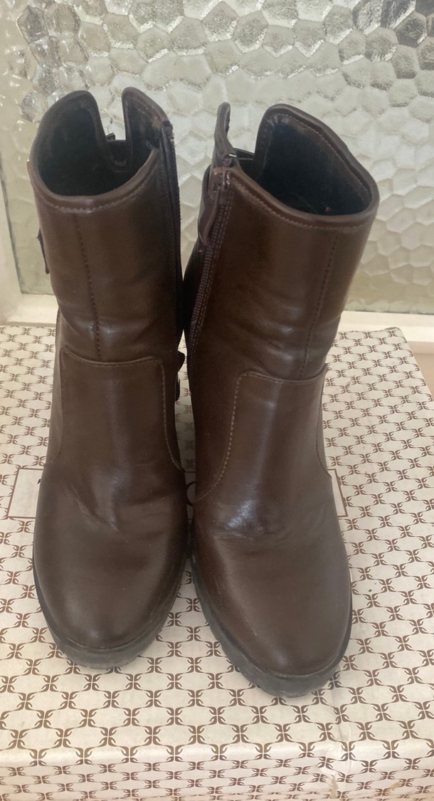 Kahverengi(koyu/acı) Deri Dolgu Topuklu Kadın Bot - Görsel 2