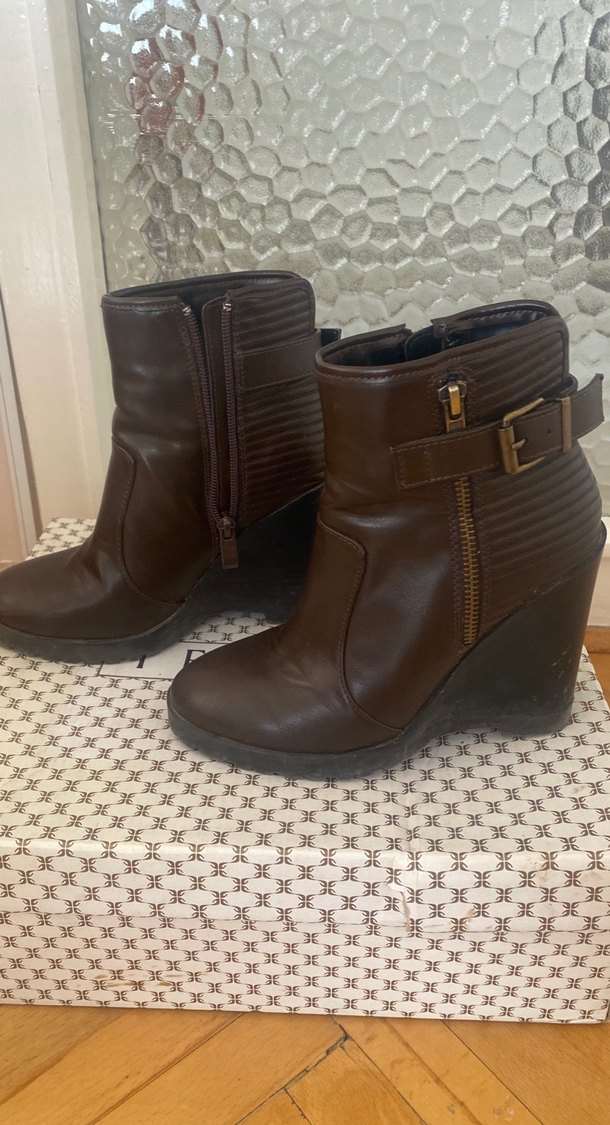 Kahverengi(koyu/acı) Deri Dolgu Topuklu Kadın Bot - Görsel 3