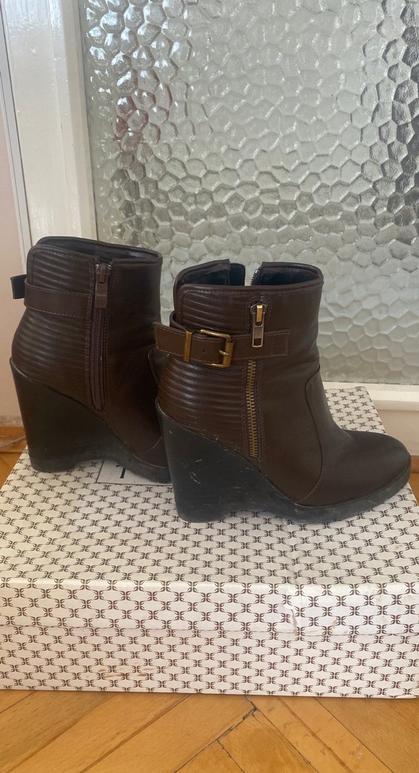 Kahverengi(koyu/acı) Deri Dolgu Topuklu Kadın Bot - Görsel 4