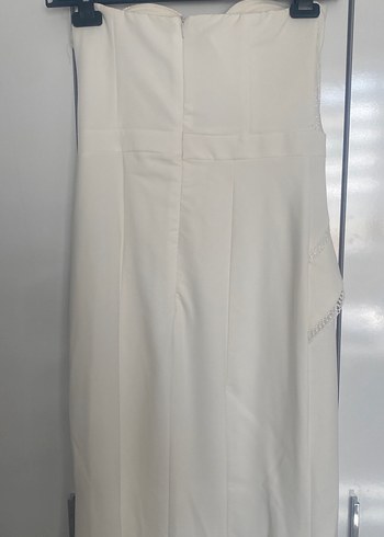 Beyaz Straplez Uzun Balık model Kadın Elbise,Gelinlik - Görsel 4