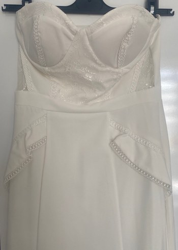 Beyaz Straplez Uzun Balık model Kadın Elbise,Gelinlik - Görsel 2