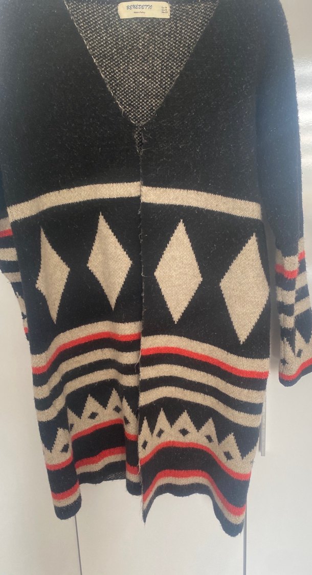 Kadın Desenli Bohem Örgü Yün Hırka - Görsel 4