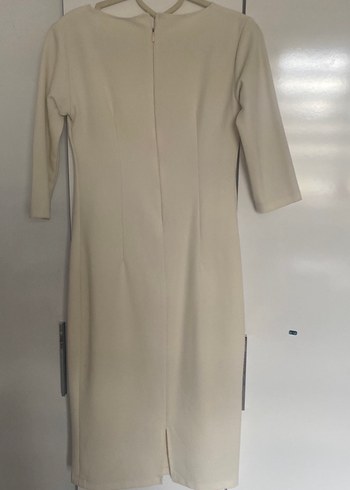 Krem kırık beyaz  Klasik Kadın Kalem Elbise - Görsel 3