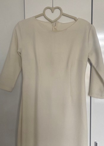 Krem kırık beyaz  Klasik Kadın Kalem Elbise - Görsel 2