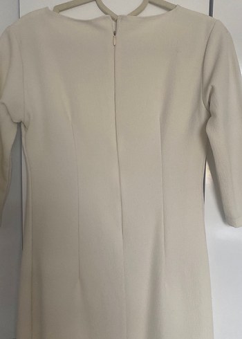 Krem kırık beyaz  Klasik Kadın Kalem Elbise - Görsel 4