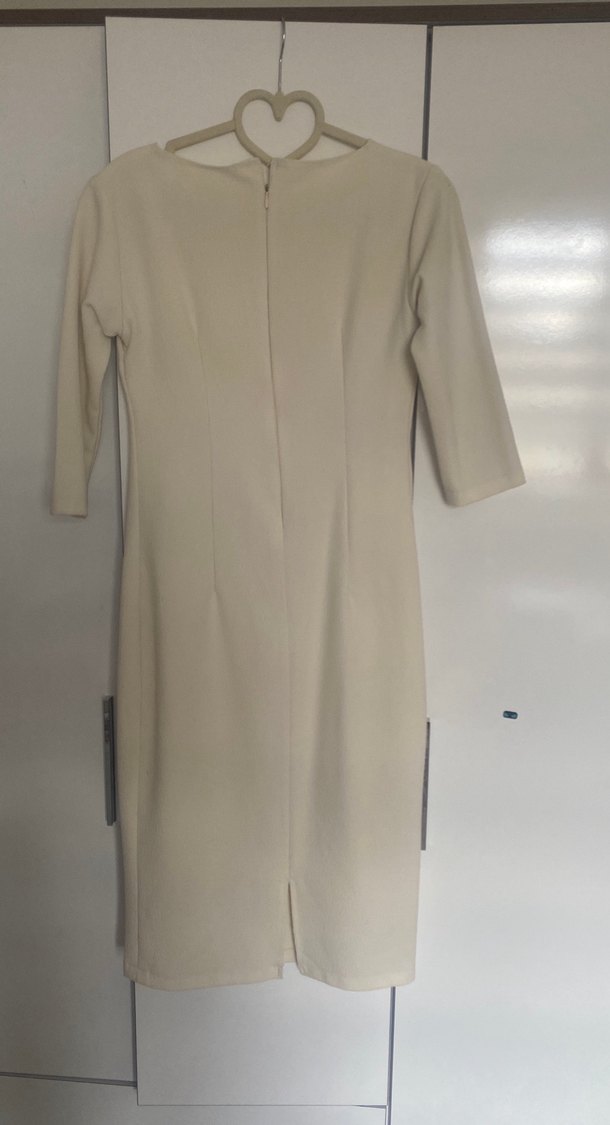 Krem kırık beyaz  Klasik Kadın Kalem Elbise - Görsel 3