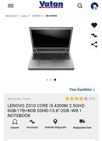 Beden LENOVA İDEAPAD Z510 DIZÜSTÜ BILGISAYAR