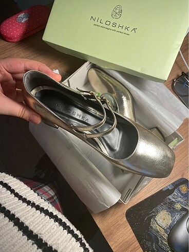 41 Beden Altın metalik çift tokalı topuklu ayakkabı