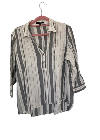 Mavi-Gri Çizgili Kadın Gömlek-XL - Görsel 2