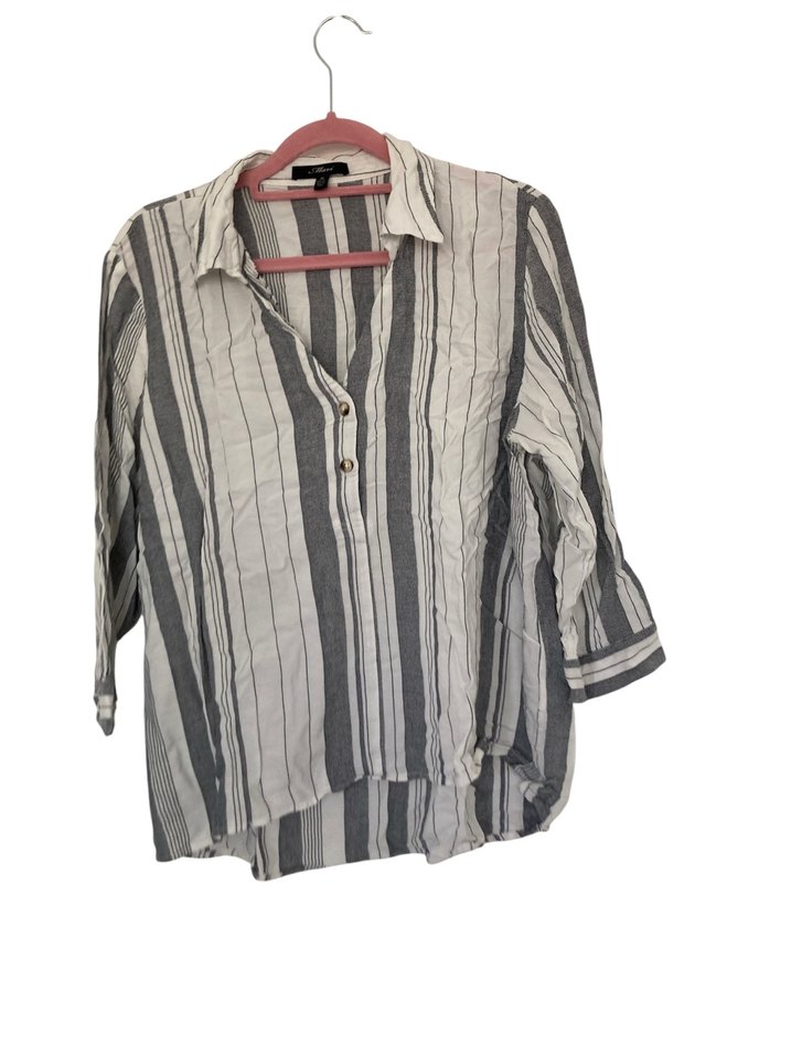 Mavi-Gri Çizgili Kadın Gömlek-XL - Görsel 2