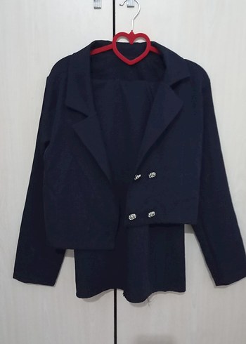 Düğmeli Lacivert Kadın Ceket etek Takım - Görsel 5