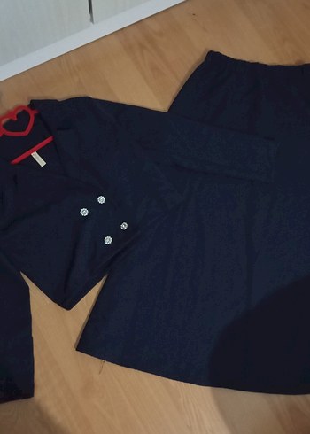 Düğmeli Lacivert Kadın Ceket etek Takım