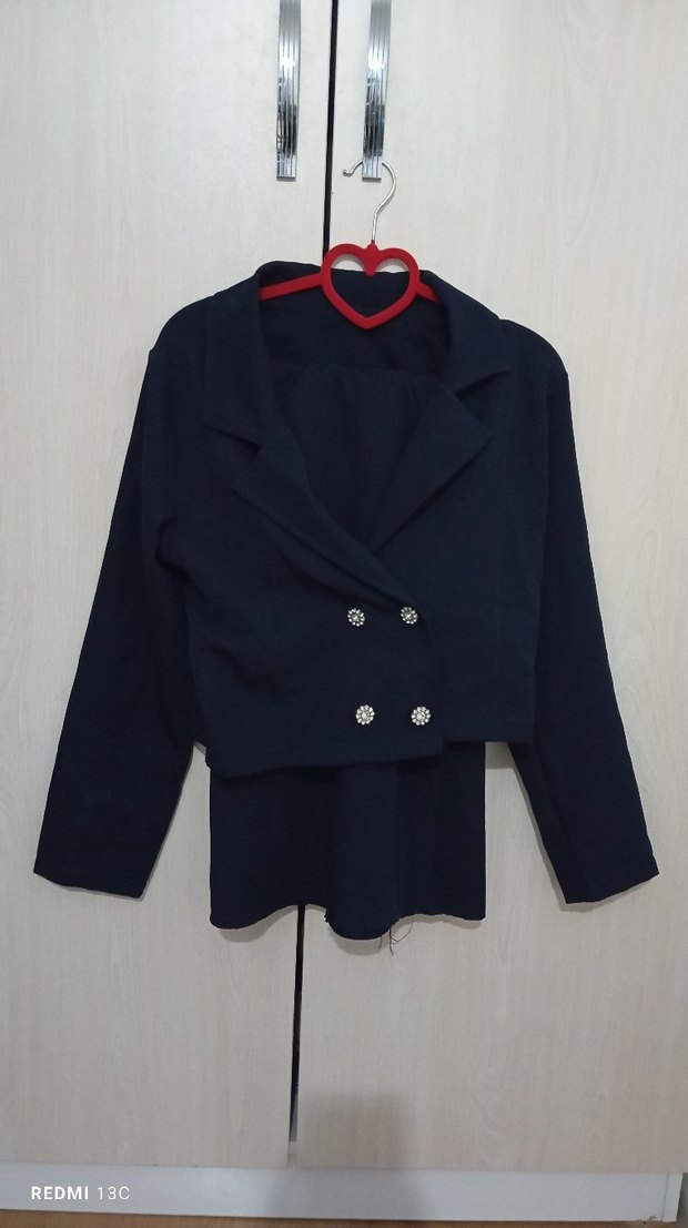 Düğmeli Lacivert Kadın Ceket etek Takım - Görsel 4