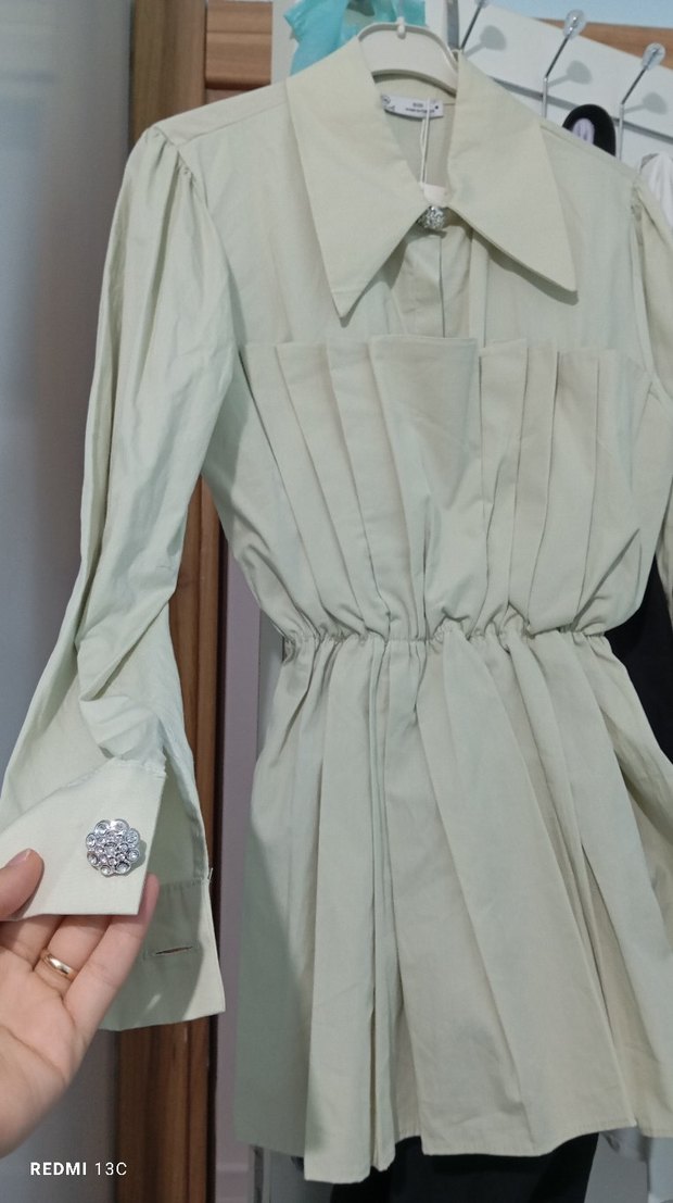 qalve yeşil poplin gömlek - Görsel 3