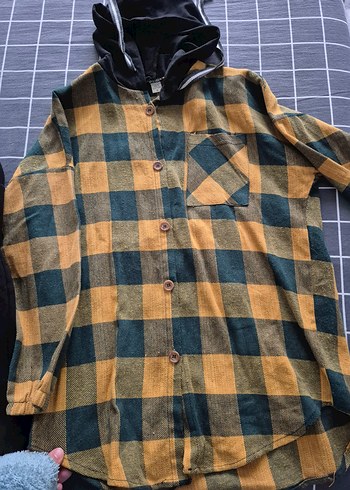 Kapüşonlu Ekose Düğmeli Kadın Gömlek - Görsel 2