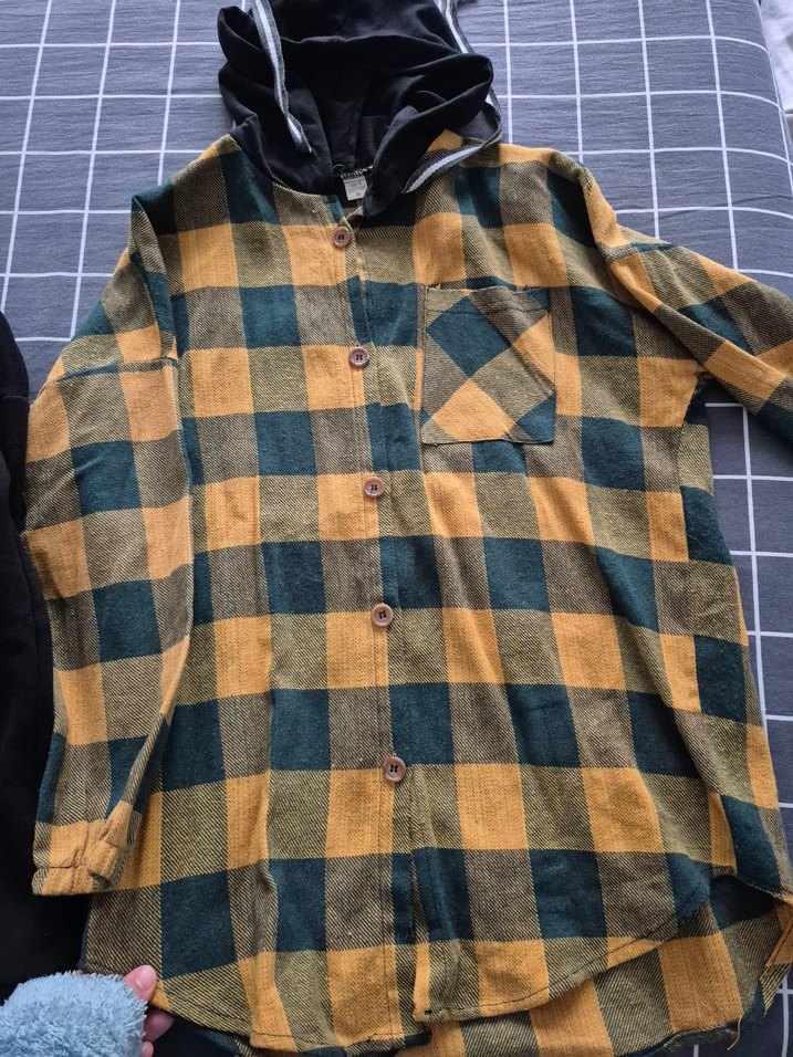 Kapüşonlu Ekose Düğmeli Kadın Gömlek - Görsel 2