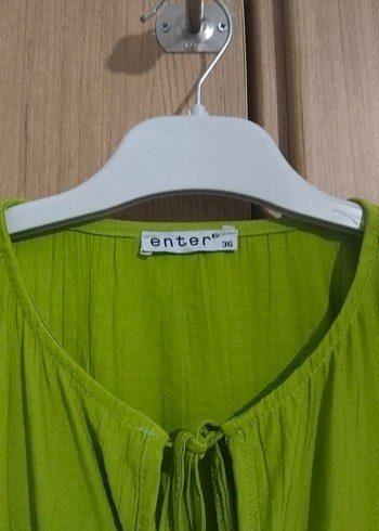 Diğer Yeşil Kısa Kollu Düğmeli Keten Bluz