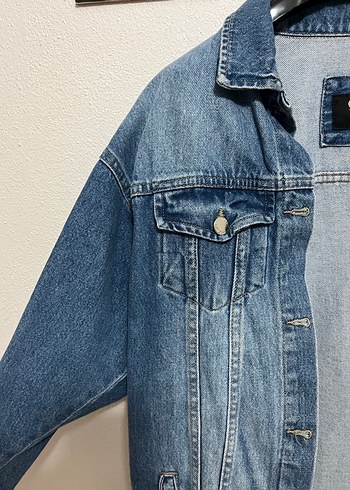 38 Beden mavi Renk Düğmeli Oversize Mavi Kadın Denim Ceket