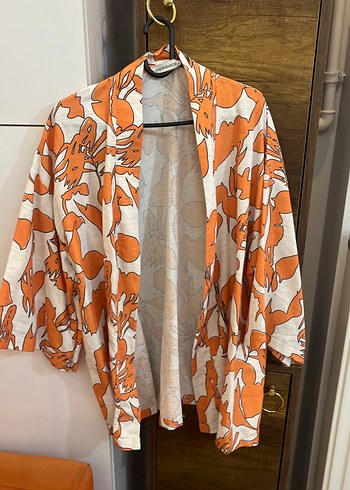 Diğer Turuncu Cicekli Rahat Kimono Ve Pantolon Takim