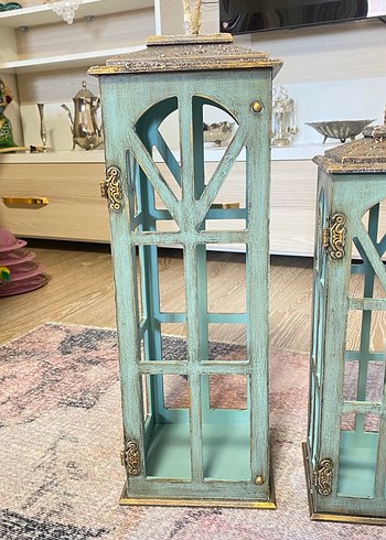 Turkuaz Ahşap Fener Seti - 3'lü - Görsel 4