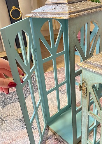 Turkuaz Ahşap Fener Seti - 3'lü - Görsel 5