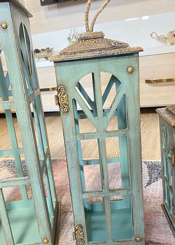 Turkuaz Ahşap Fener Seti - 3'lü - Görsel 3