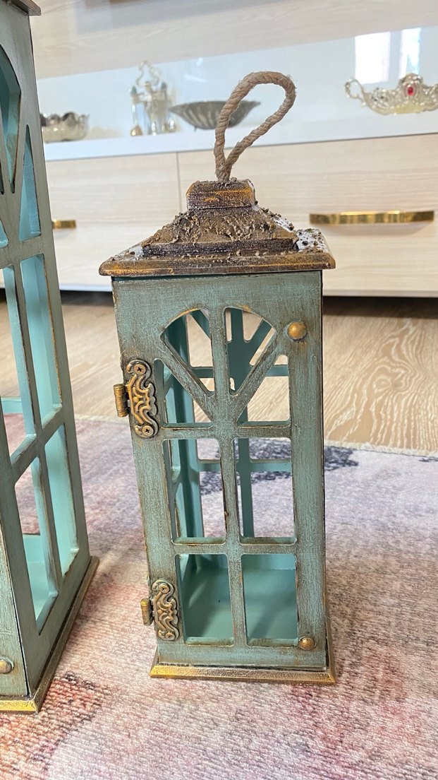 Turkuaz Ahşap Fener Seti - 3'lü - Görsel 2