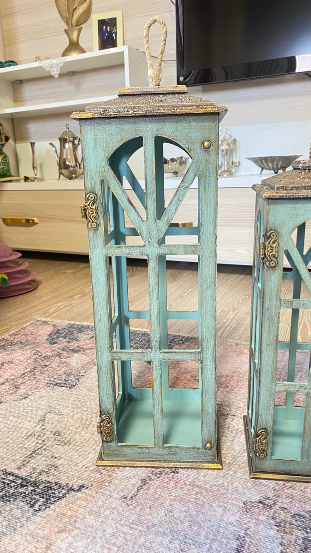 Turkuaz Ahşap Fener Seti - 3'lü - Görsel 4