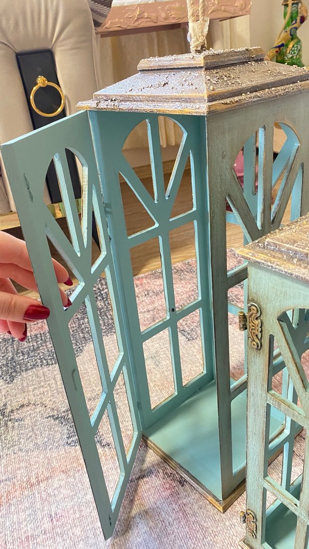 Turkuaz Ahşap Fener Seti - 3'lü - Görsel 5