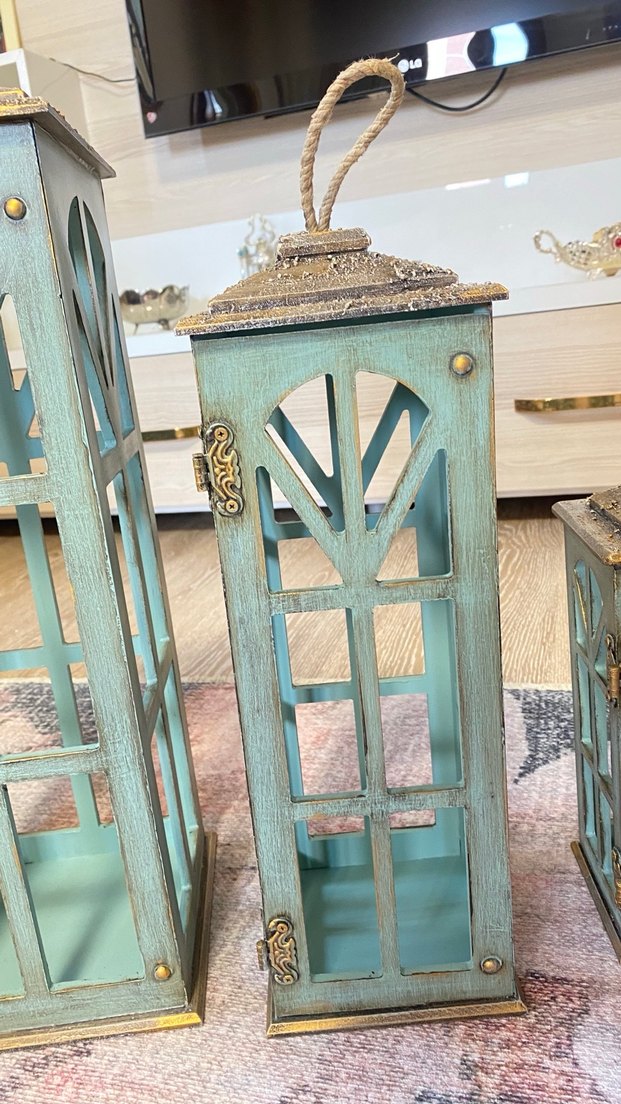 Turkuaz Ahşap Fener Seti - 3'lü - Görsel 3