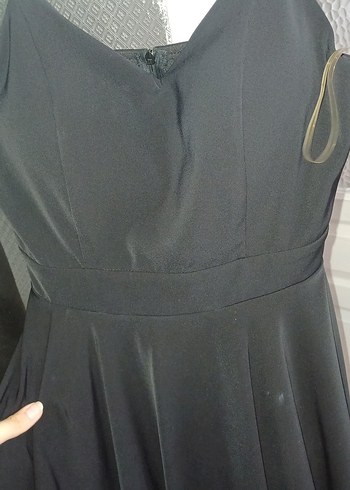 38 Beden Siyah V Yaka Askılı Midi Gotik Elbise