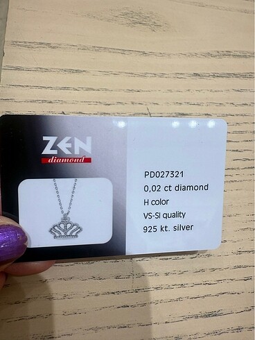Beden beyaz Renk Sertifikalı Zen taç gümüş kolye