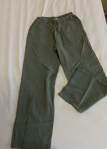 Kadın Haki Pamuklu Bol Kesim Pantolon - Görsel 2