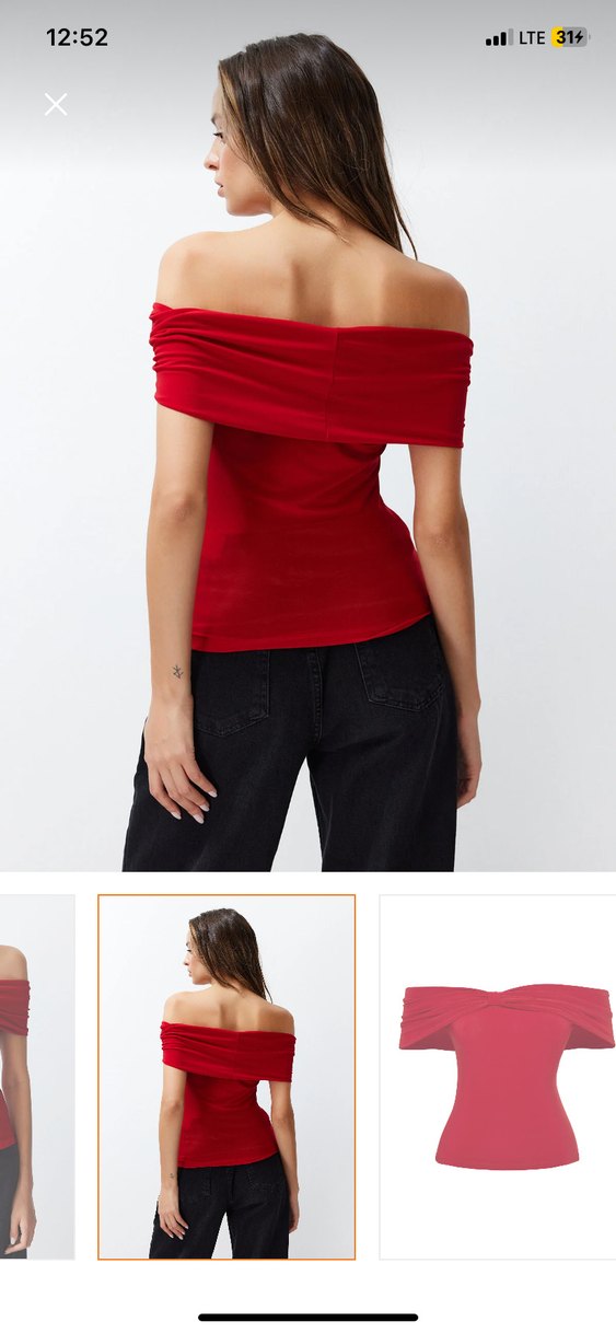 Kırmızı Kayık Yaka Kısa Kollu Bluz - Görsel 3