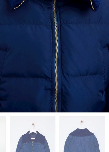 Mavi Yüksek Yakalı Kadın Denim Mont - Görsel 2