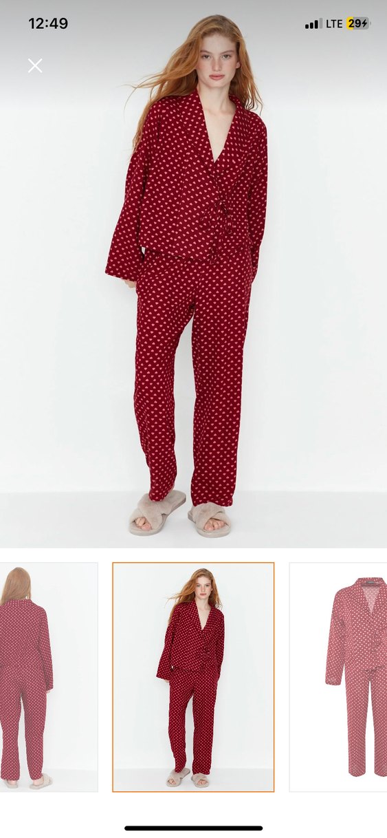 Bordo Kalp Desenli Uzun Kollu Bohem Pijama - Görsel 2