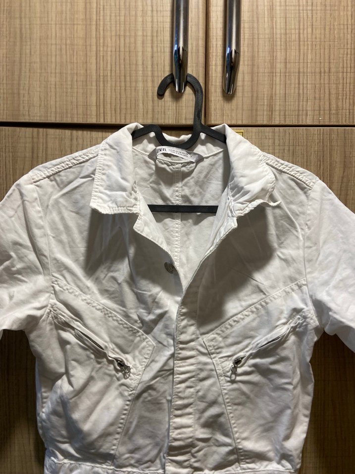 Düğmeli Beyaz Kısa Kollu Kadın Tulum - Görsel 2