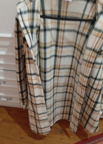 Bej Ekose Desenli Düğmeli Kadın Gömlek - Görsel 3