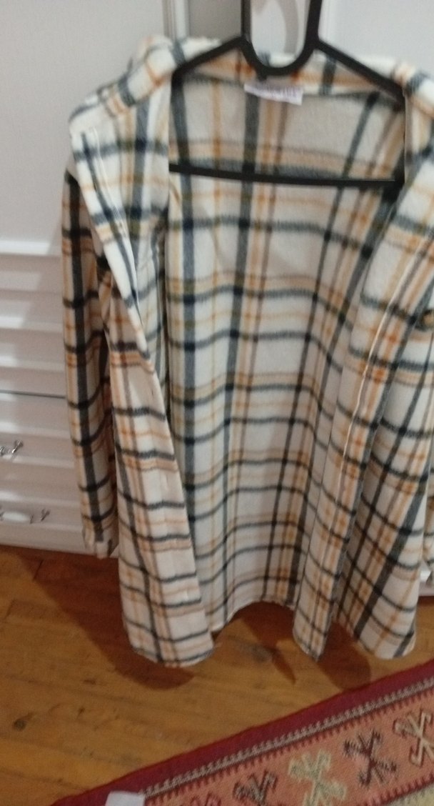 Bej Ekose Desenli Düğmeli Kadın Gömlek - Görsel 3