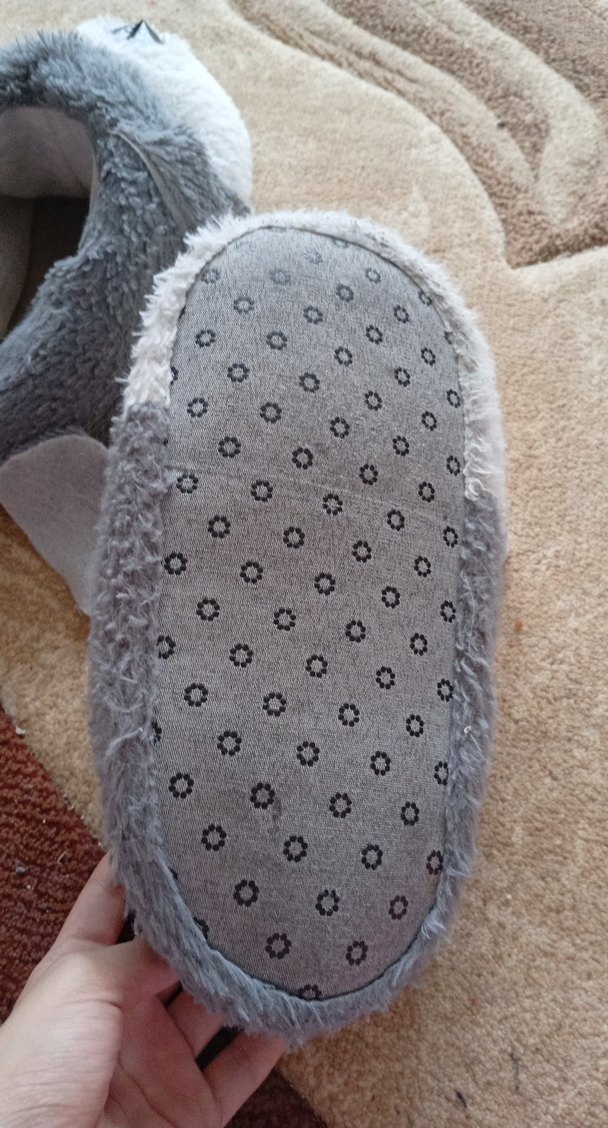 Gri  Çocuk Peluş Köpek Ev Terliği - Görsel 5