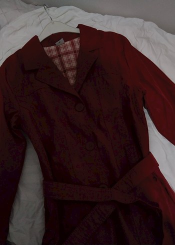 Bordo Düğmeli Midi Trençkot - Görsel 2