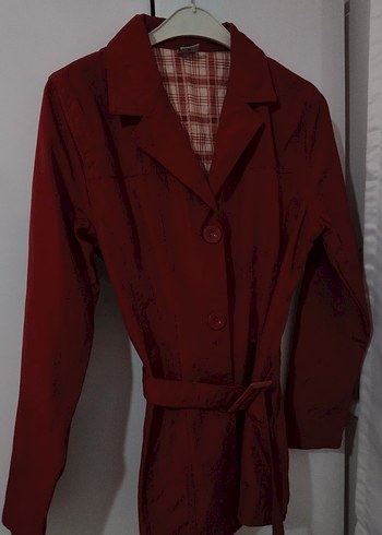 Bordo Düğmeli Midi Trençkot - Görsel 3